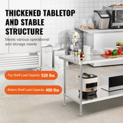 Load image into Gallery viewer, Amocart Stainless Steel Prep Table Commercial Heavy Duty Metal Worktable with 3 Adjustable Height for Restaurant and Home Use
