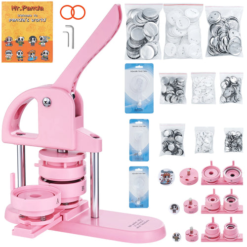Amocart 3-IN-1 Button Maker Button Maker Machine with Panda Magic Book  Ergonomic Arc Handle Punch Press Kit