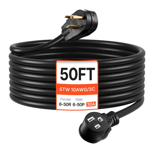 Amocart 30-Amp 7500Watts / 50-Amp 12500 Watts Generator Extension Cord 50 Foot 250 Volts Heavy Duty Power Cable, NEMA 6-50P to 6-50R SWT Flexible Welder Extension Cord with Storage Bag for Generators