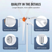 Charger l'image dans la visionneuse de galerie, Amocart Wind Turbine Generator 12V 500W/800W Wind Turbine Wind Power Generator with MPPT Controller Suitable for Home Farm RVs
