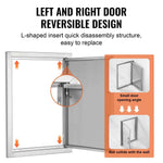 Amocart BBQ Access Door Stainless Steel Flush Mount Door Wall Vertical Door w/ Recessed Handle Grilling Station Outside Cabinet
