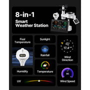 Bild in Galerie-Viewer laden, Amocart 7-in-1 Wi-Fi Weather Station 7.5-in Display with APP &amp; Pool Thermometer, Weather Forecast, Wind Speed, Pool Temperature
