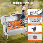 SucceBuy Rotisserie Grill with Hooded Cover BBQ Whole Pig Lamb Goat Charcoal Spit Grill Electric Motor Stainless Steel Roaster