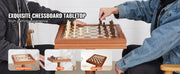 Charger l'image dans la visionneuse de galerie, Amocart 18 Inch 3-IN-1 Chess Checkers Backgammon Table Set Premium Wooden Chess Table Deluxe Combo Game Table Furniture Set
