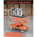 Amocart Hydraulic Lift Table 500lbs Capacity 47.2" Lifting Height Double Scissor Lift Table Cart with Wheels for Transportation