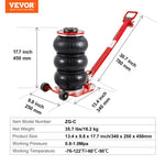 SucceBuy Pneumatic Jack 3 Ton/5 Ton Triple Bag Air Jack Quick Lift Heavy Duty Car Repair Jacks Folding Rod Jacks with Two Wheels