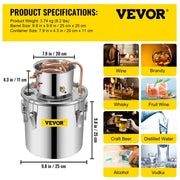 Bild in Galerie-Viewer laden, Amocart 3 5 8 Gal Distiller Moonshine Alcohol Brew Water Wine Essential Oil Brewing Kit Stainless Copper with Pump for Home DIY
