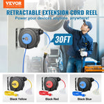 SucceBuy Retractable Extension Cord Reel 30FT Lighted Triple Tap Outlet 10 Amp Circuit Breaker 4.5FT Lead-in Cord Electrical Use