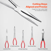 Charger l'image dans la visionneuse de galerie, Amocart 5-Piece Needle Nose Pliers 11 in Long Needle Nose Pliers Set Diagonal Cutting Pliers 45°/90° Bent Round Nose Plier
