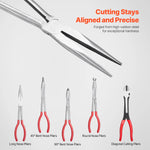 Amocart 5-Piece Needle Nose Pliers 11 in Long Needle Nose Pliers Set Diagonal Cutting Pliers 45°/90° Bent Round Nose Plier