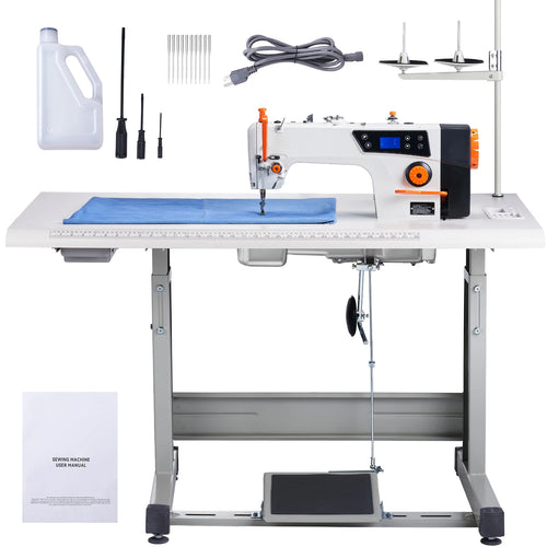 SucceBuy Industrial Sewing Machine Upgraded 550W Servo Motor with Table Stand 5000s.p.m Heavy Duty Lockstitch Sewing Machine