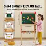 Amocart Children Magnetic Drawing Board Wooden Double-Sided Kid's Art Easel with Whiteboard Chalkboard for Girls Gifts Toys