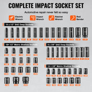 Charger l'image dans la visionneuse de galerie, Amocart 3/8" &amp; 1/2" Drive Impact Socket Set 59 PCS Socket Set SAE 5/16" to 1-1/4" Metric 6-32mm 6 Point Cr-Mo Alloy Steel Set
