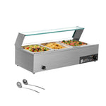 Amocart Commercial Food Warmer Electric Stainless Steel Steam Food Warmer with Glass Cover Countertop Buffet Bain Marie w/ Soup