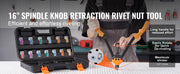 Bild in Galerie-Viewer laden, Amocart 14" 16" Rivet Nut Tool Rivnut Tool Kit with Metric and SAE Mandrels 70PCS/186PCS Rivet Nuts With Rugged Carrying Case

