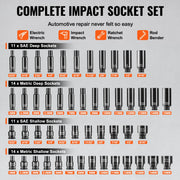 Bild in Galerie-Viewer laden, Amocart Drive Impact Socket Set Deep Shallow Socket Set CR-V Alloy Steel Auto Repair Easy-to-Read Size Markings Storage Case
