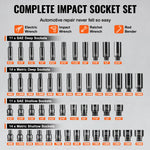 SucceBuy Drive Impact Socket Set Deep&Shallow Socket Set CR-V Alloy Steel for Auto Repair Easy-to-Read Size Marking Storage Case