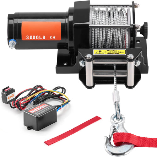 Amocart 3000lbs ATV/UTV Electric Winch 12V DC Steel Rope Winch with  39ft Cable Roller Wired Remote Control for Towing Off-Road