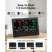 Load image into Gallery viewer, Amocart 7-in-1 Wireless Weather Station 7.5-Inch VA Display Solar Powered Sensor, Rain Gauge, Indoor&amp;Outdoor Forecast, No WiFi
