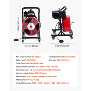 Load image into Gallery viewer, Amocart Drain Cleaner Machine 50 FT x 1/2 Inch Manual Feed Sewer Snake Auger with Air-Activated Foot Switch for 2" to 6" Pipes
