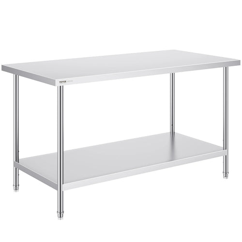SucceBuy Stainless Steel Prep Table Commercial Heavy Duty Metal Worktable with 3 Adjustable Height for Restaurant and Home Use