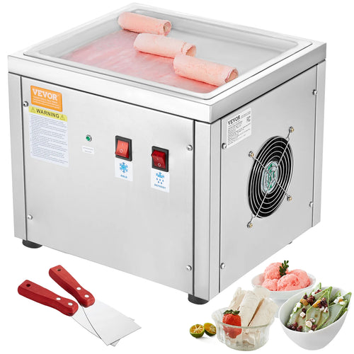 SucceBuy Fried Ice Cream Roll Machin Stainless Steel Rolled Ice Cream Maker with Compressor for Making Ice Cream Frozen Yogurt