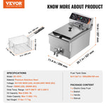 SucceBuy Commercial Deep Fryer Electric Countertop Fryer with Basket Stainless Steel Single Oil Fryer with Time & Temp Control