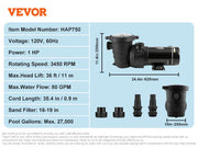 Bild in Galerie-Viewer laden, Amocart Above Ground Pool Pump 1HP/1.5HP/2HP Single Speed with Filter Basket for Above Ground Pools Hot Tubs Spas UL Certified
