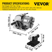Bild in Galerie-Viewer laden, Amocart Dividing Head Precision Semi Universal BS-0 5" / 4" 3-Jaw Indexing Head Tailstock &amp; Chuck for Drilling Milling Grinding
