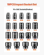SucceBuy Impact Socket Set 1/2 Inches 19 Piece Impact Sockets Standard Socket Assortment 1/2 Inches Drive Socket Set