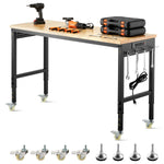 SucceBuy 60-Inch Adjustable Workbench 2000 lbs Load Work Bench with Power Outlet Wheels and Pegboard for Garage Workshop Home
