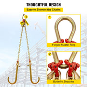 Charger l'image dans la visionneuse de galerie, Amocart 5/16"×2' G80 V-Chain Bridle with 2 Legs &amp; 15" J Hooks &amp; T Hooks Industrial Grade Components Adjustable Chain Design
