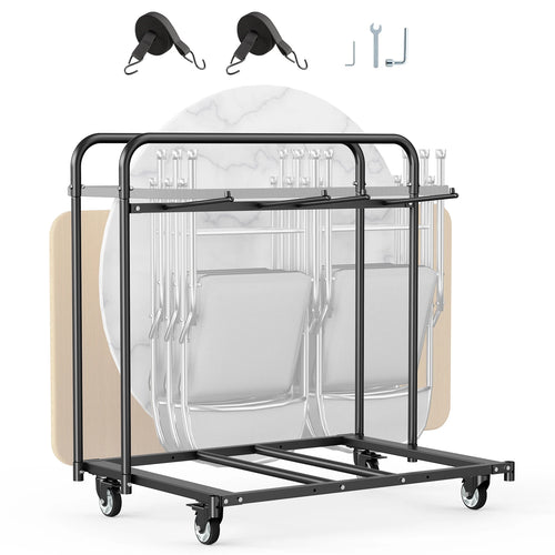 Amocart 400 LBS Folding Chair Rack Cart with Swivel Casters fit 5 Tables+14 Chairs Storage Dolly Chair Holder for Party Hotel