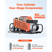 Load image into Gallery viewer, Amocart PCP Air Compressor 4500PSI/30Mpa Diving Scuba 60 L/min Four-Cylinder Auto Stop PCP Rifle Pump with Fan Cooling System
