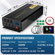 Bild in Galerie-Viewer laden, Amocart Pure Sine Wave Power Inverter 2500W/3500W/5000W 12V DC to 120V AC Aluminum Alloy LCD Screen &amp; LED Indicators Power Use

