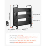SucceBuy Rolling Library Book Cart 330lbs Capacity 30.3x15x48.0In Single Sided V-Shaped Shelves w/ 3 In Lockable Wheels for Home