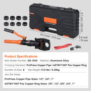 Load image into Gallery viewer, Amocart Copper Pipe Crimping Tool Hydraulic Driven Press Tool with 3/8" 1/2" 5/8" 1" Jaws for ASTM F1807 Pex Pipe Copper Ring
