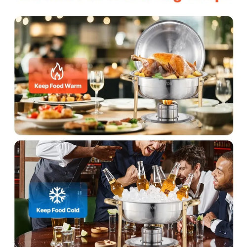 【Premium】Amocart 4 Pack Chafing Dish Buffet Set Stainless Steel Chafer w/4 Full Size Pan Round Catering Warmer Server for Party