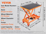 SucceBuy 330/500lbs Hydraulic Lift Table Cart Manual Single Scissor Platform with 4 Wheels and Non-slip Pad