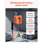 Amocart 3-in-1 1100Lbs Electric Hoist Winch 1500W Portable Power Winch 30 ft Lifting Height for Garage Warehouse Factory Towing