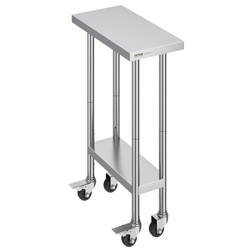 SucceBuy Stainless Steel Work Table 500 LBS Load Capacity w/4 Wheels 3 Adjustable Height Levels Heavy Duty Food Prep Worktable