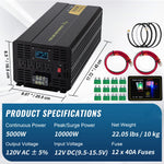 Amocart Pure Sine Wave Power Inverter 2500W/3500W/5000W 12V DC to 120V AC Aluminum Alloy LCD Screen & LED Indicators Power Use