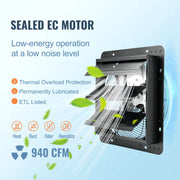 Bild in Galerie-Viewer laden, Amocart Shutter Exhaust Fan 12'' with Temperature Humidity Controller EC/AC-motor 940 CFM 10-Speed Adjustable Wall Mount Attic

