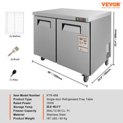 Charger l'image dans la visionneuse de galerie, Amocart 28in 48in Undercounter Worktop Refrigerator Stainless Steel Refrigerated Food Prep Station Fan Cooling for Bar
