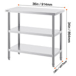 SucceBuy Stainless Steel Food Prep Table Commercial Kitchen Worktable with 2 Adjustable Undershelf for BBQ Kitchen Home Garage