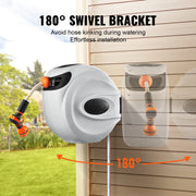 Charger l'image dans la visionneuse de galerie, Amocart Retractable Hose Reel 180° Swivel Bracket Wall-Mounted Garden Water Hose Reel with 9-Pattern Nozzle Automatic Rewind
