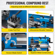 Charger l'image dans la visionneuse de galerie, Amocart Mini Metal Lathe Machine 7"x14" 550W 180x350mm Variable Speed + 3 Jaw Chuck for Metalworking Turning Drilling Threading
