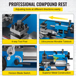 Amocart Mini Metal Lathe Machine 7"x14" 550W 180x350mm Variable Speed + 3 Jaw Chuck for Metalworking Turning Drilling Threading