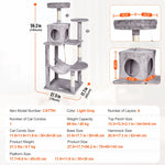 Amocart Cat Tree for Indoor Cats Cat Tower with Cat Condo Sisal Scratching Post HammockTop Perch Jumping Platforms Dark Grey