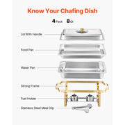 Charger l'image dans la visionneuse de galerie, SucceBuy 8 Qt 2 4 Pack Chafing Dish Buffet Set Stainless Steel Chafer with 4 Full Size Pans Rectangle Catering Warmer Server
